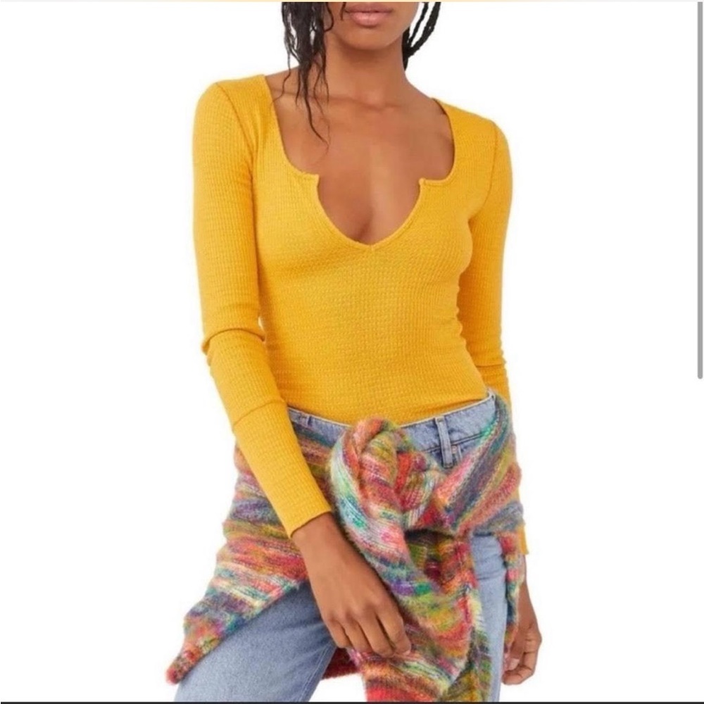 Free People Intimately  Ciara Long Sleeve Waffle Knit Thermal Layering Top